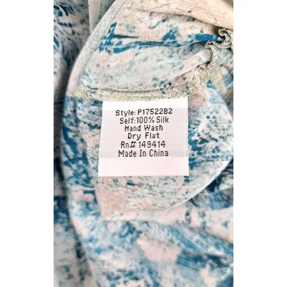 Johnny Was Santorini Blouse Silk Pete Greta Women Size Large Blue Short Sleeve - Picture 5 of 7